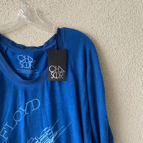 Chaser Women Top Blue Pink Floyd Logo Pullover Sweatshirt Rock Sweater 70's Rock - Picture 5 of 12